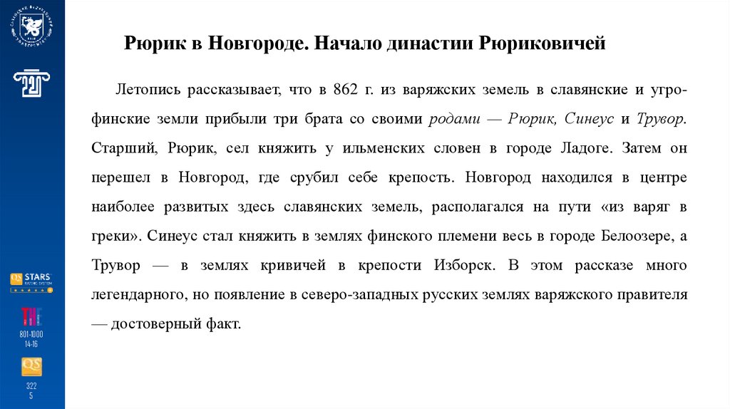 Рюрик в Новгороде. Начало династии Рюриковичей