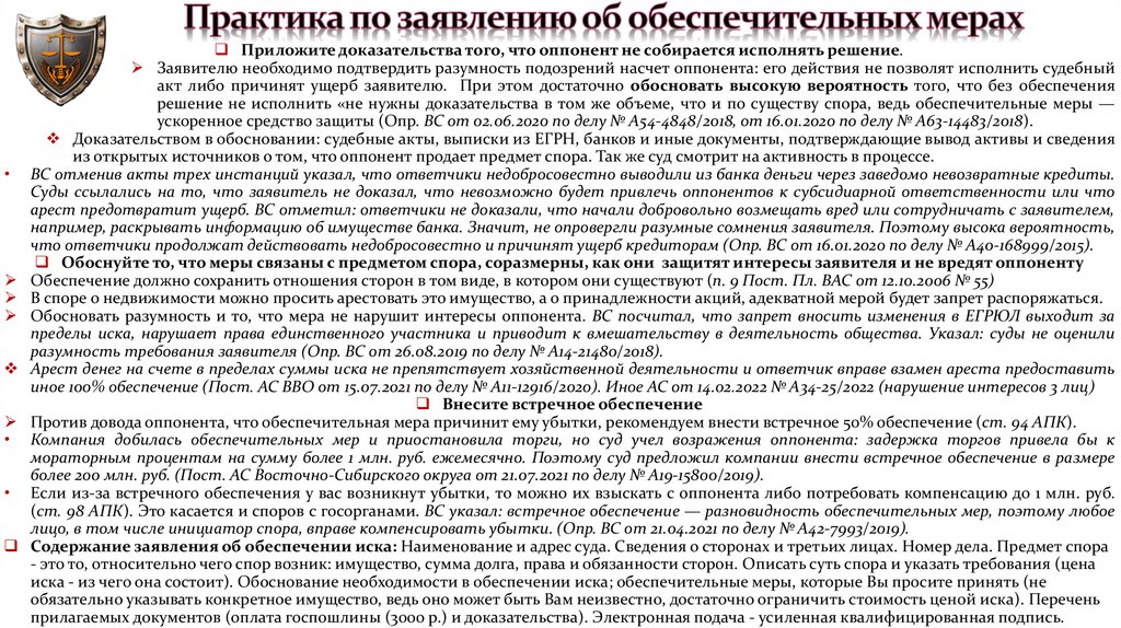 Практика по заявлению об обеспечительных мерах