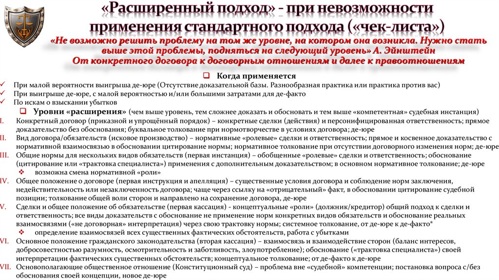 «Расширенный подход» - при невозможности применения стандартного подхода («чек-листа»)