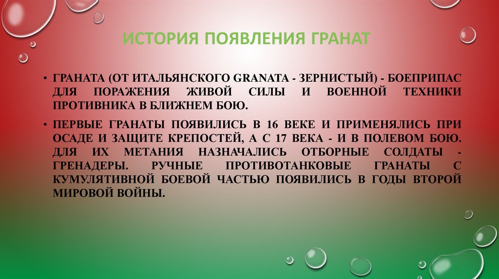 История появления гранат