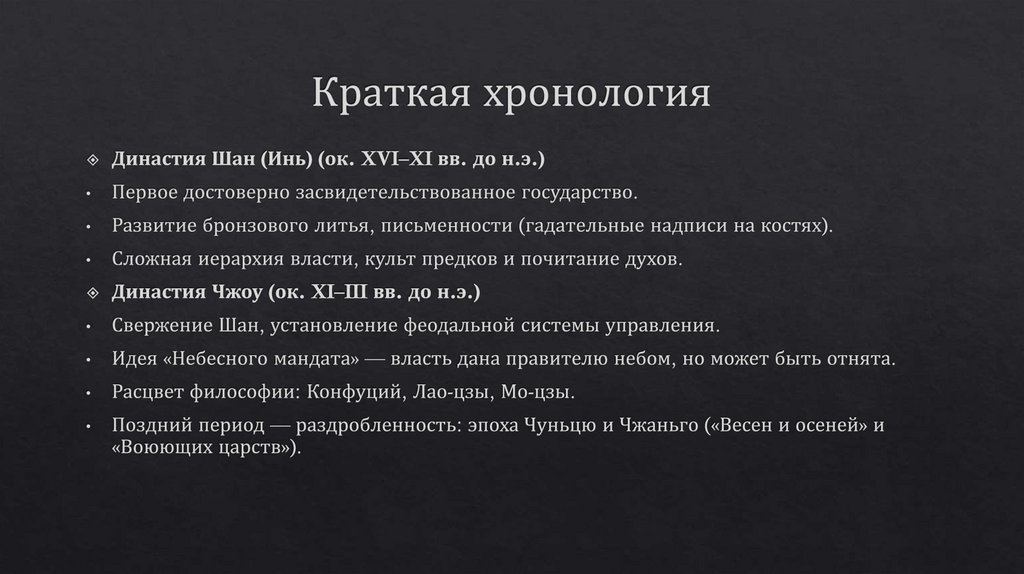 Краткая хронология