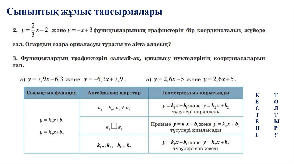 Сыныптық жұмыс тапсырмалары