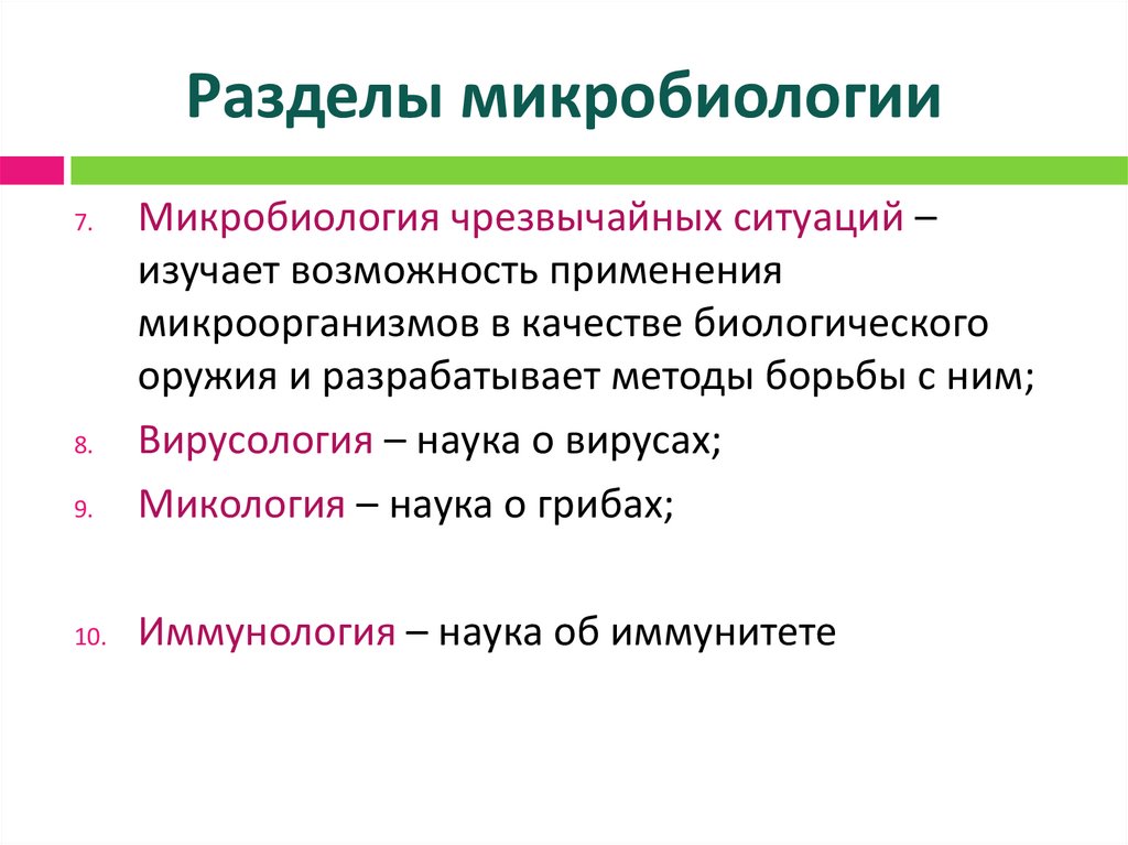 Разделы микробиологии