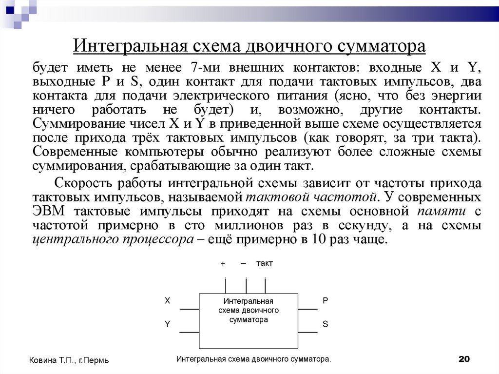 Интегральная схема двоичного сумматора