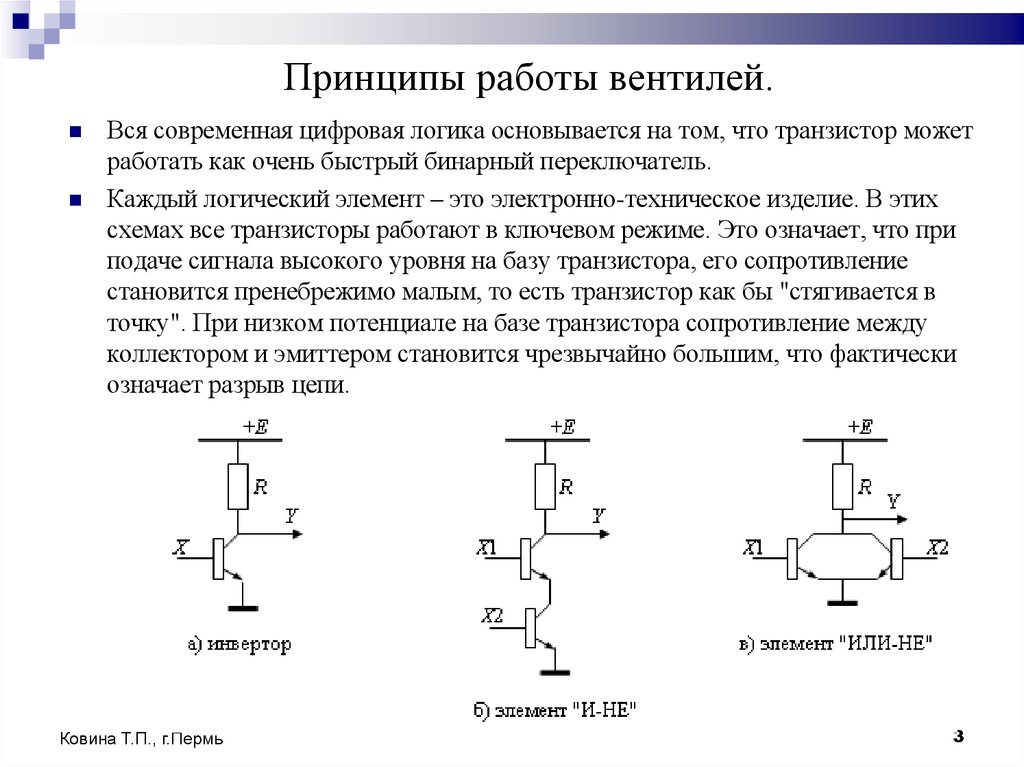 Принципы работы вентилей.