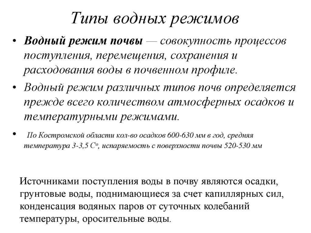 Типы водных режимов