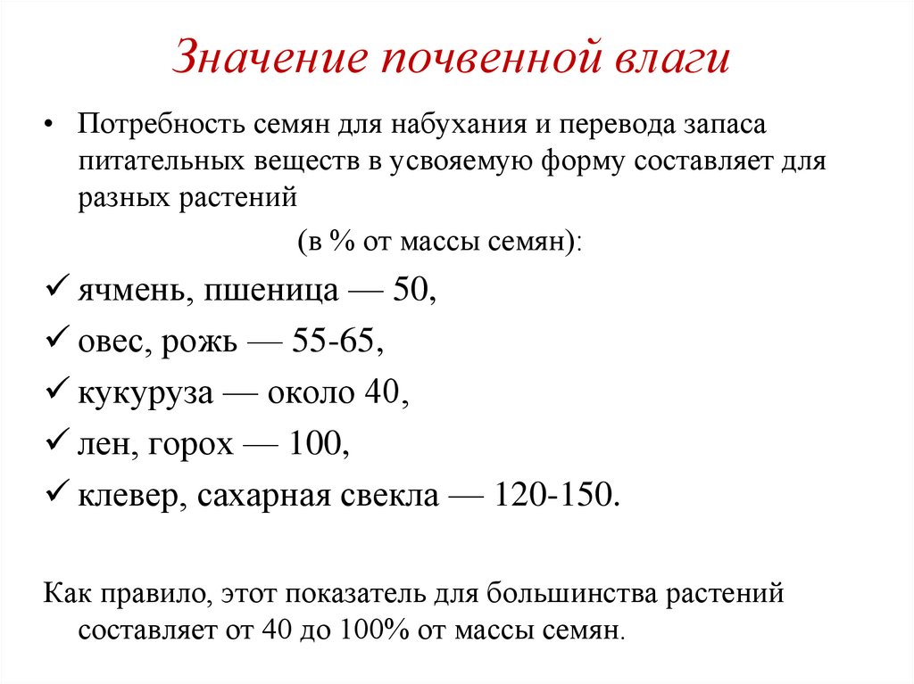 Значение почвенной влаги