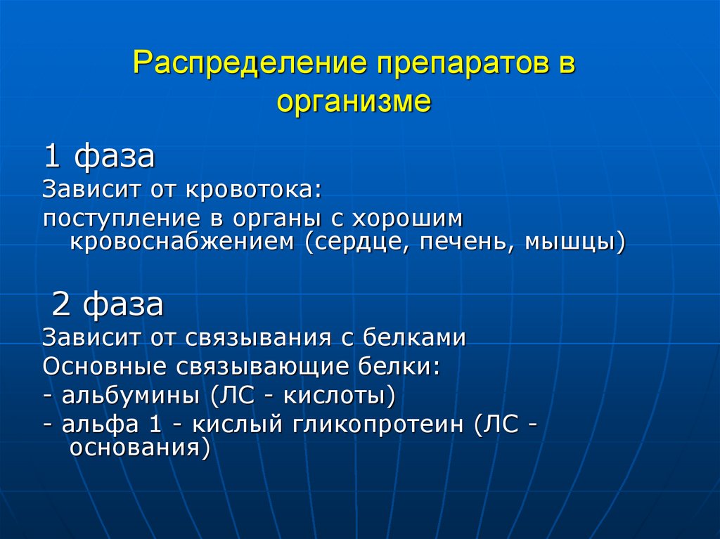 Распределение препаратов в организме