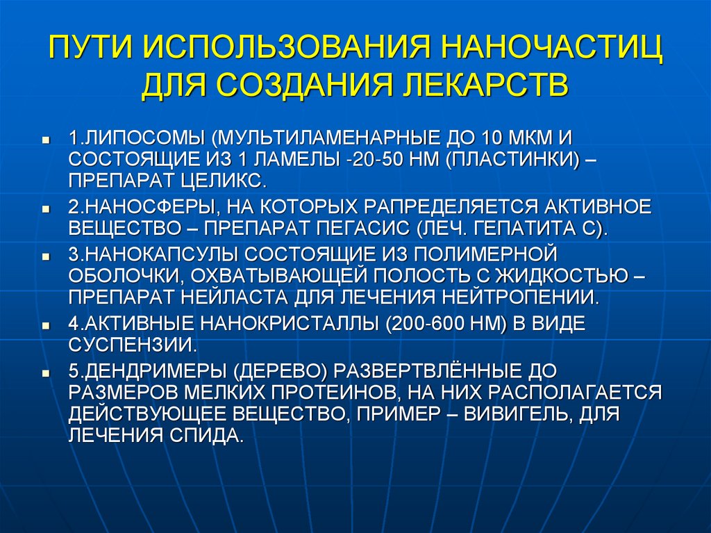 ПУТИ ИСПОЛЬЗОВАНИЯ НАНОЧАСТИЦ ДЛЯ СОЗДАНИЯ ЛЕКАРСТВ