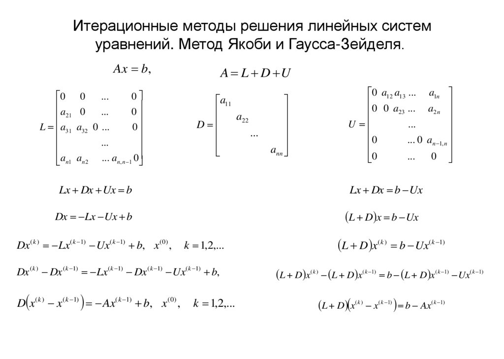 Итерационные методы решения линейных систем уравнений. Метод Якоби и Гаусса-Зейделя.