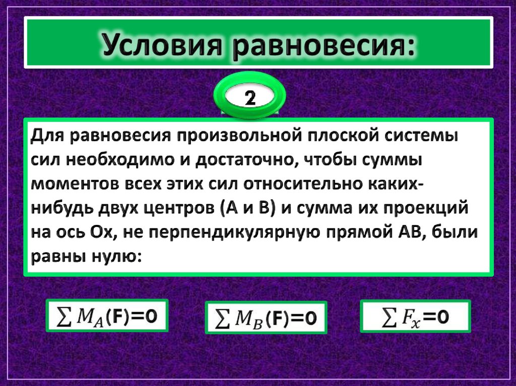 Условия равновесия: