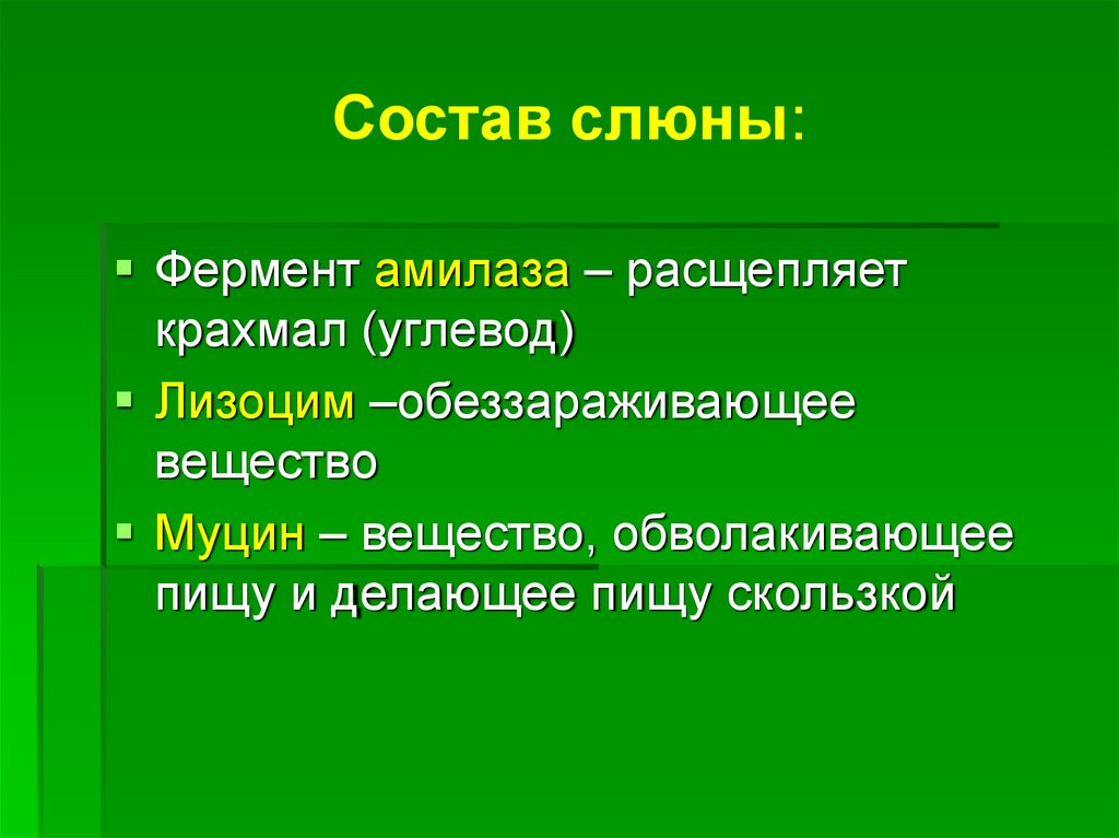 Состав слюны: