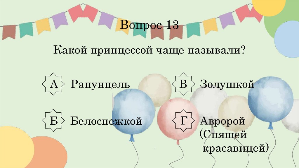 Вопрос 13 Какой принцессой чаще называли?