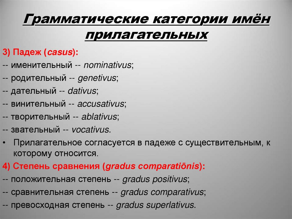 Грамматические категории имён прилагательных