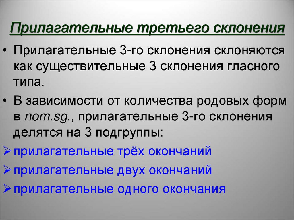 Прилагательные третьего склонения