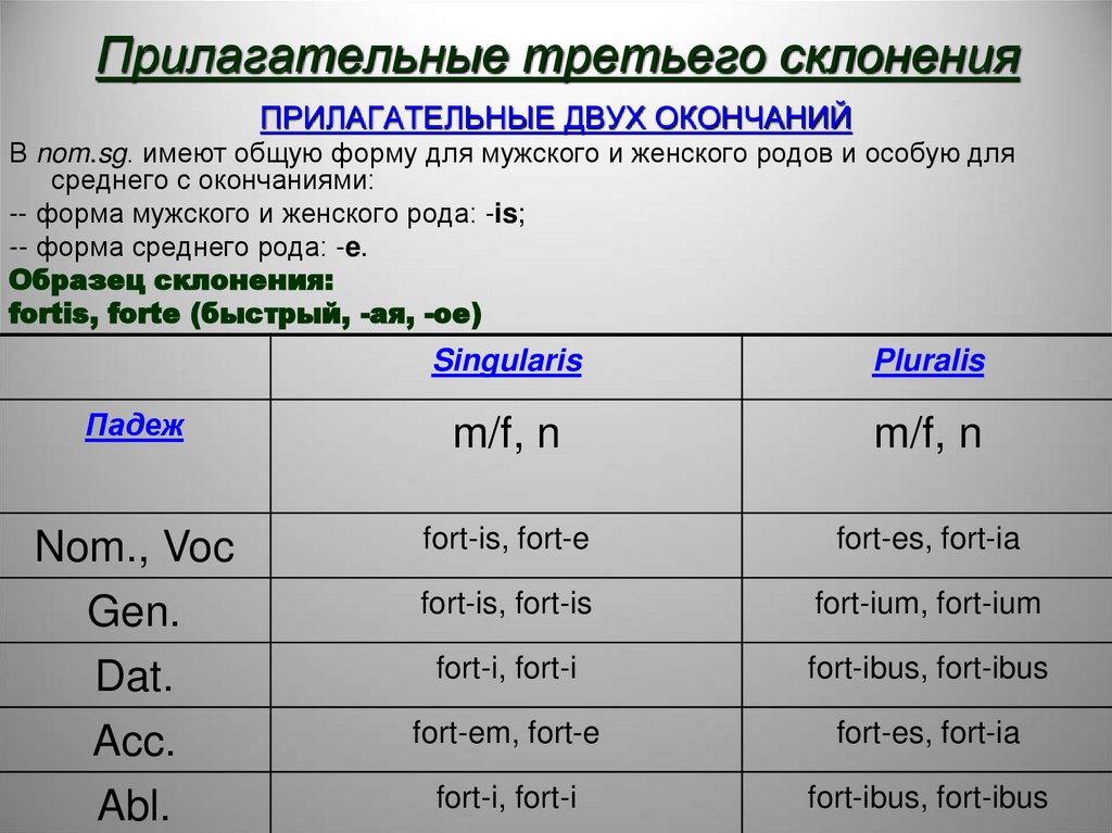 Прилагательные третьего склонения