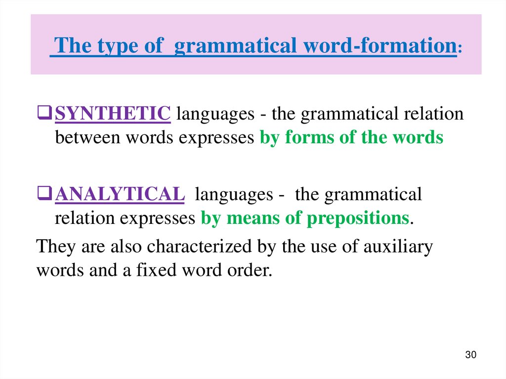 The type of grammatical word-formation: