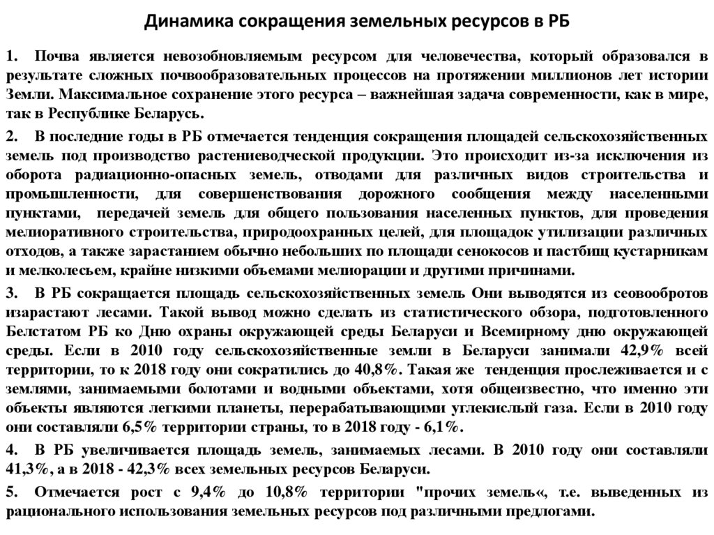 Динамика сокращения земельных ресурсов в РБ
