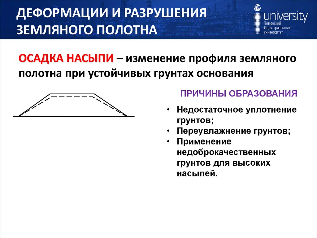 ДЕФОРМАЦИИ И РАЗРУШЕНИЯ ЗЕМЛЯНОГО ПОЛОТНА