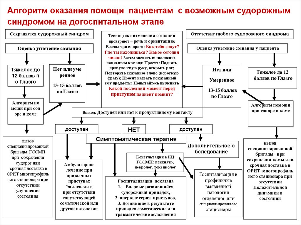 Алгоритм оказания помощи пациентам с возможным судорожным синдромом на догоспитальном этапе  