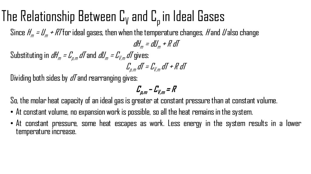 The Relationship Between CV and Cp in Ideal Gases