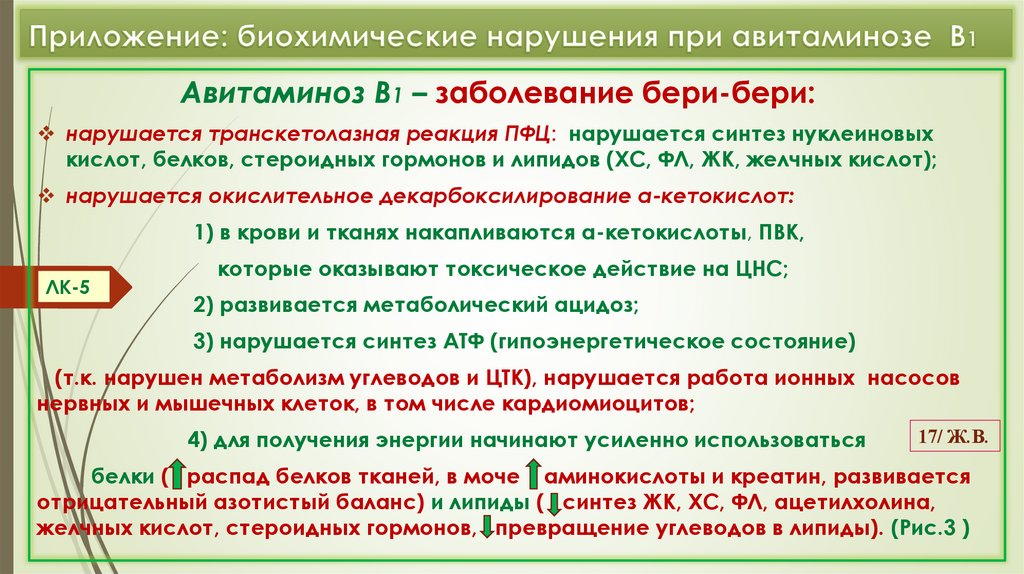 Приложение: биохимические нарушения при авитаминозе В1