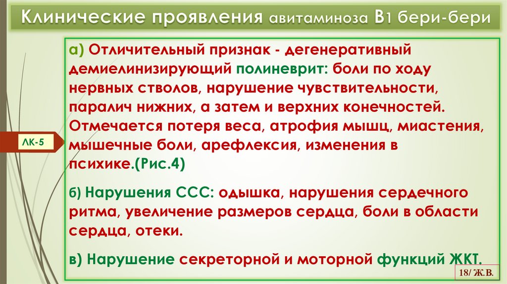 Клинические проявления авитаминоза В1 бери-бери