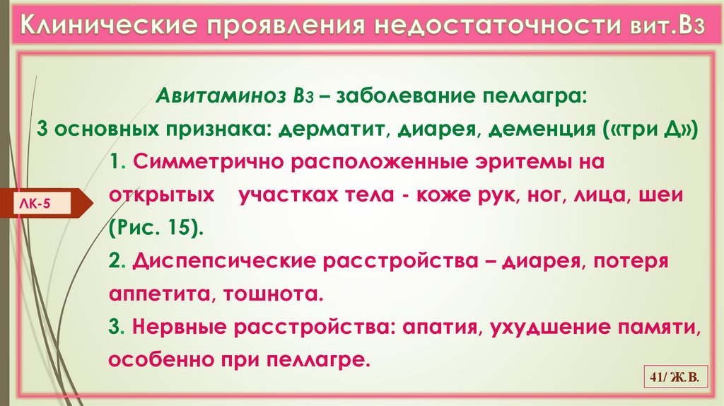 Клинические проявления недостаточности вит.В3