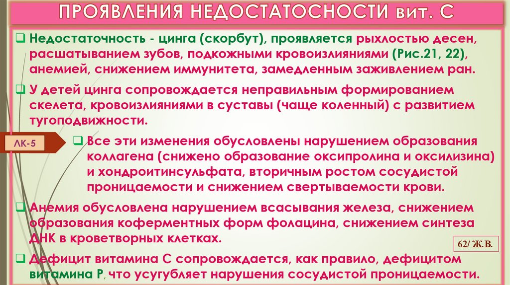 ПРОЯВЛЕНИЯ НЕДОСТАТОСНОСТИ вит. С