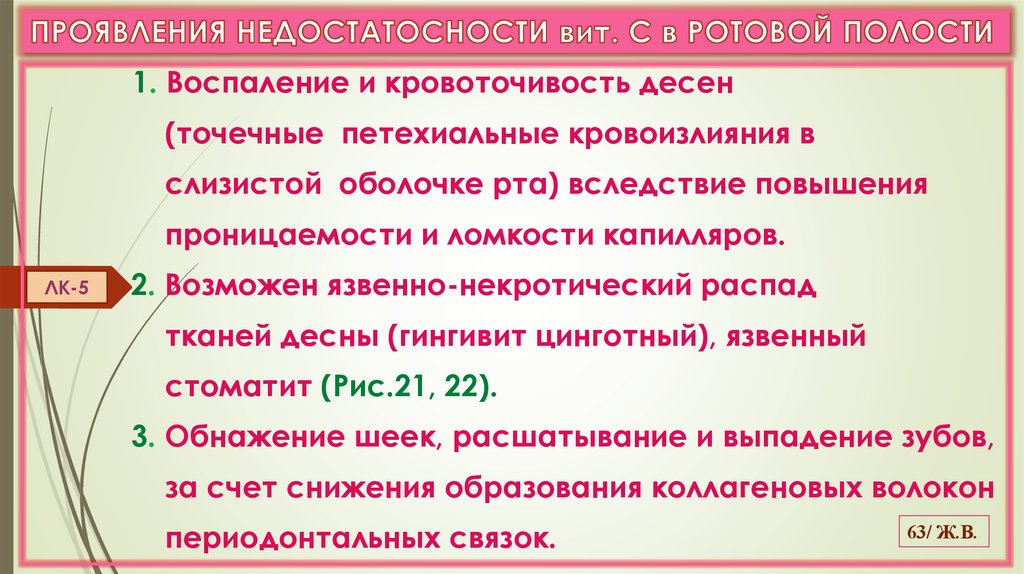 ПРОЯВЛЕНИЯ НЕДОСТАТОСНОСТИ вит. С в РОТОВОЙ ПОЛОСТИ