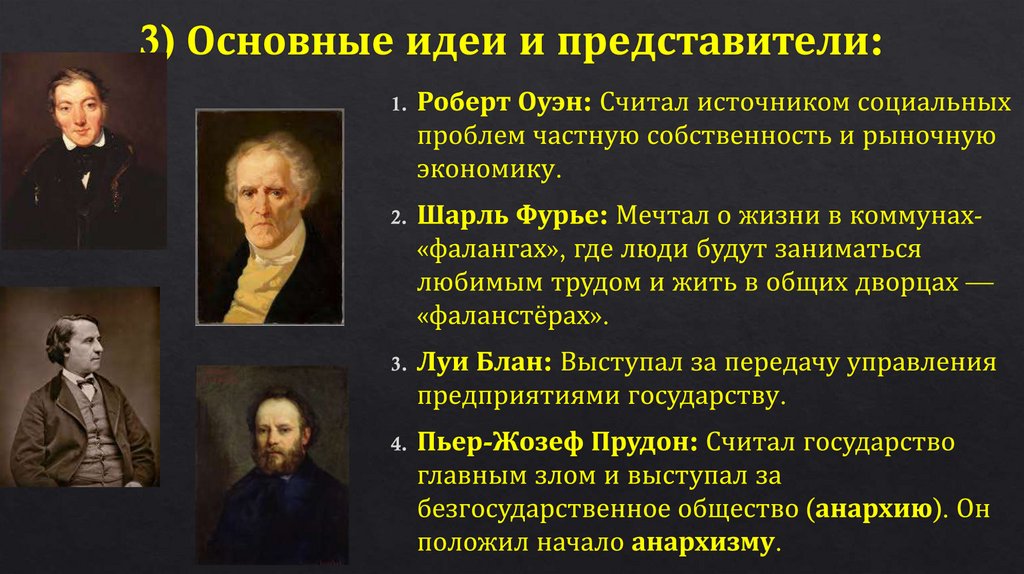 3) Основные идеи и представители: