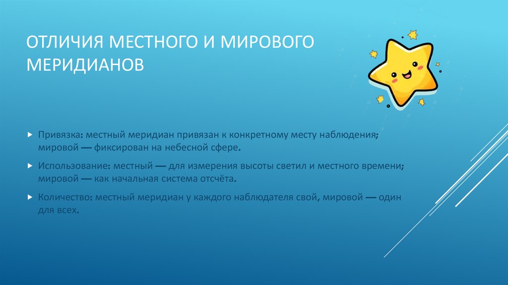 Отличия местного и мирового меридианов