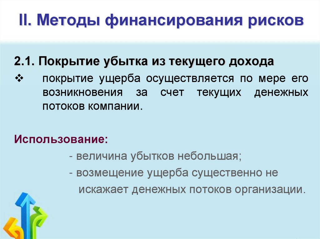 II. Методы финансирования рисков