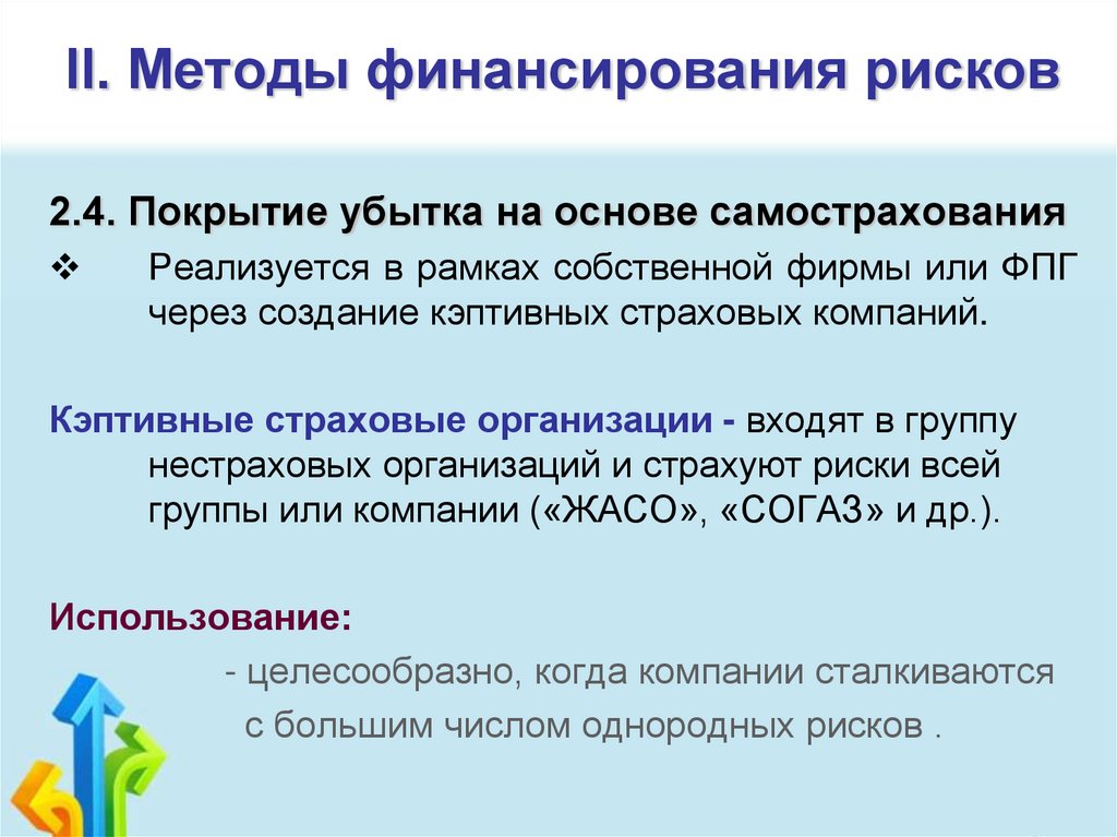 II. Методы финансирования рисков