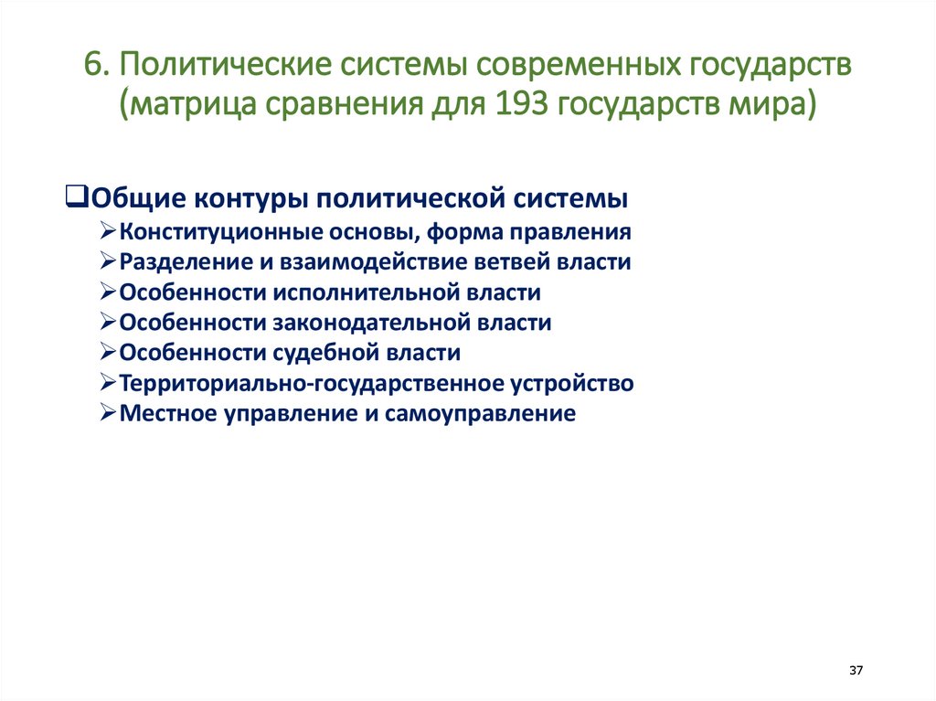 6. Политические системы современных государств (матрица сравнения для 193 государств мира)