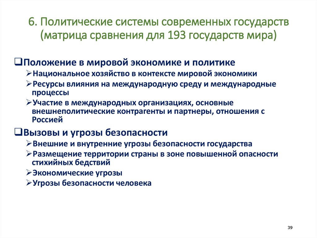 6. Политические системы современных государств (матрица сравнения для 193 государств мира)