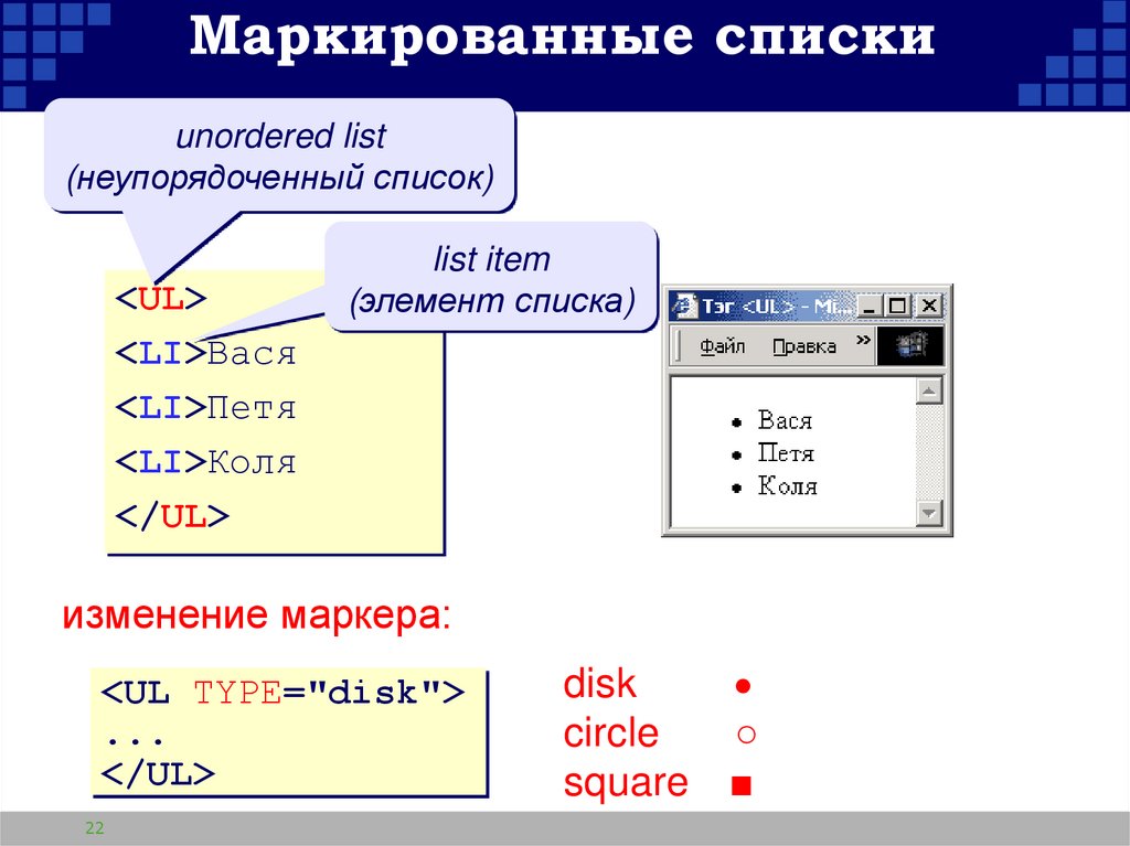 Маркированные списки