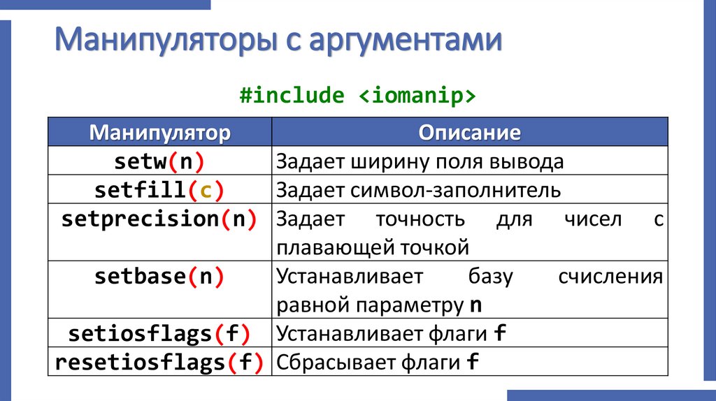 Манипуляторы с аргументами