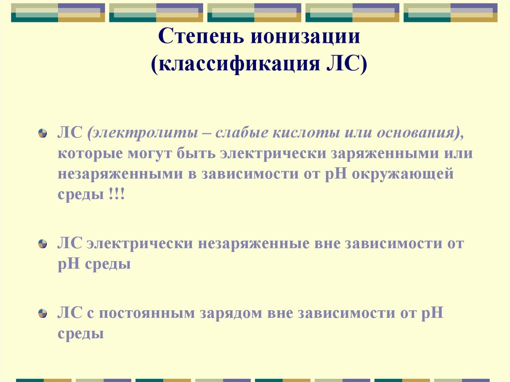 Степень ионизации (классификация ЛС)