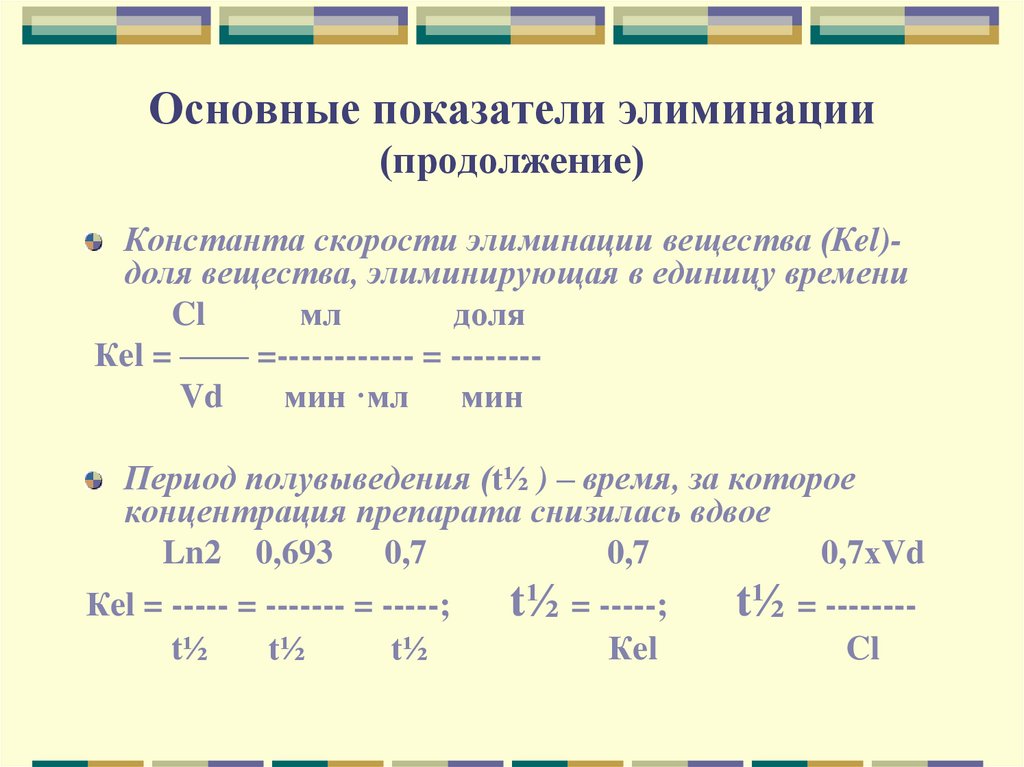 Основные показатели элиминации (продолжение)