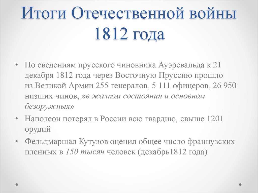 Итоги Отечественной войны 1812 года
