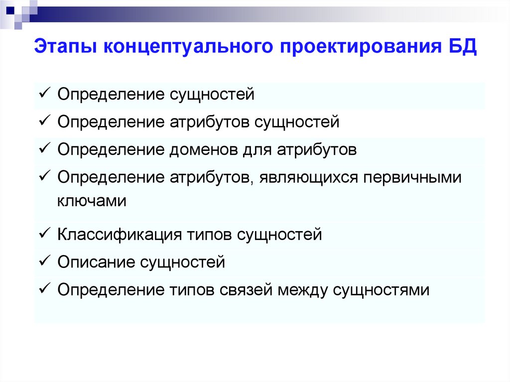 Этапы концептуального проектирования БД