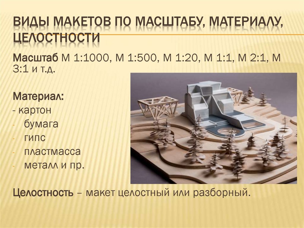 Виды макетов по масштабу, материалу, целостности