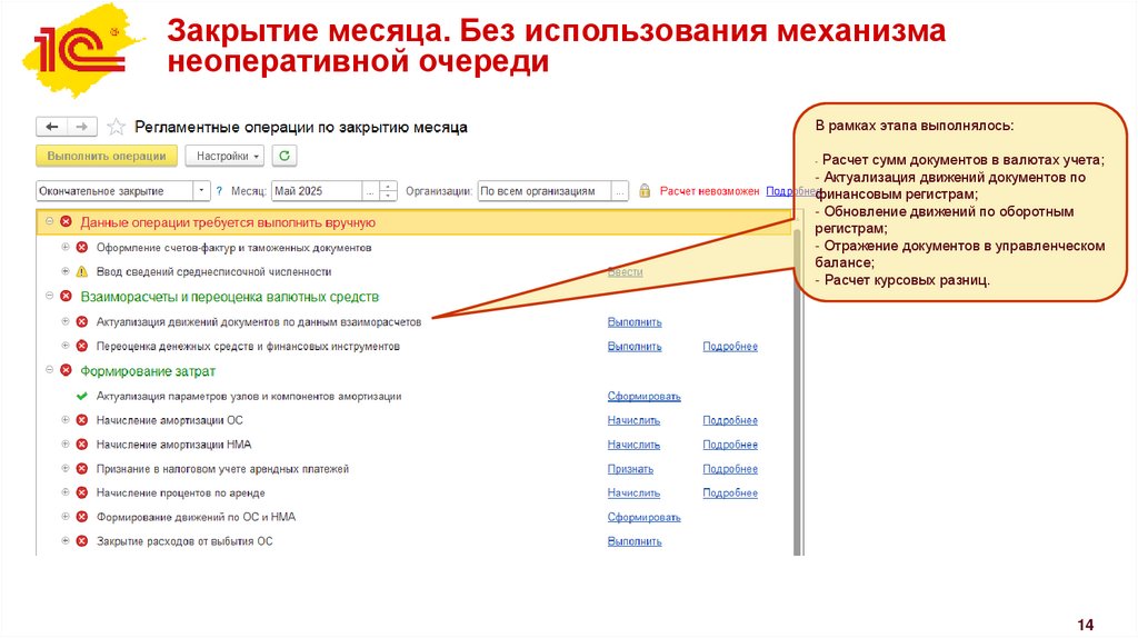Закрытие месяца. Без использования механизма неоперативной очереди