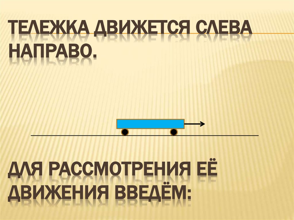 Тележка движется слева направо. Для рассмотрения её движения введём: