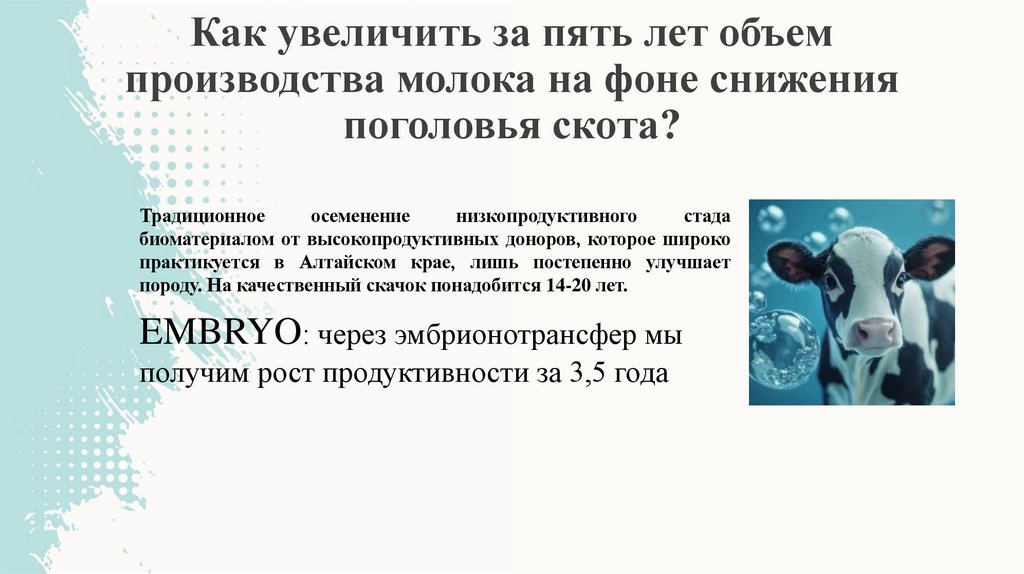 Как увеличить за пять лет объем производства молока на фоне снижения поголовья скота?