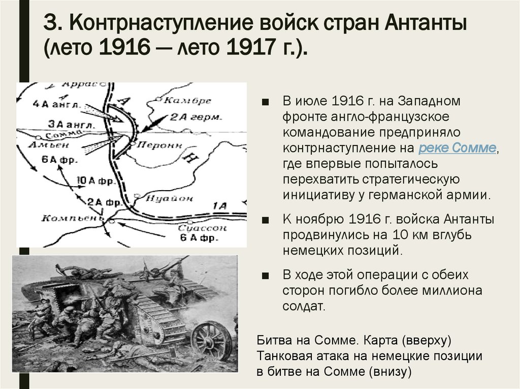 3. Контрнаступление войск стран Антанты (лето 1916 — лето 1917 г.).