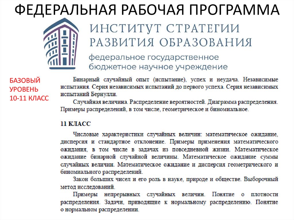 ФЕДЕРАЛЬНАЯ РАБОЧАЯ ПРОГРАММА