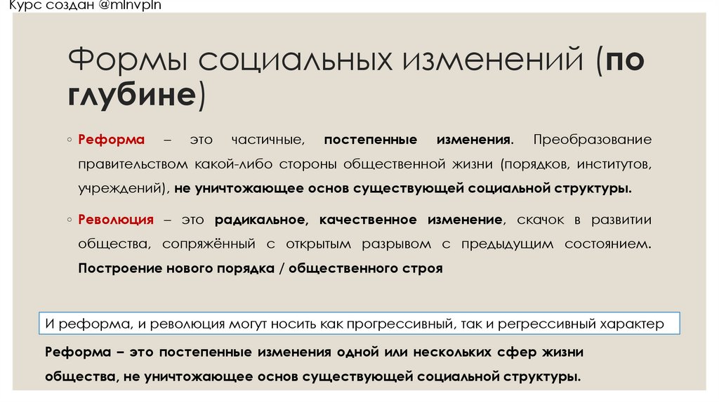Формы социальных изменений (по глубине)