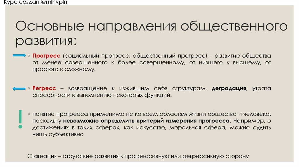 Основные направления общественного развития: